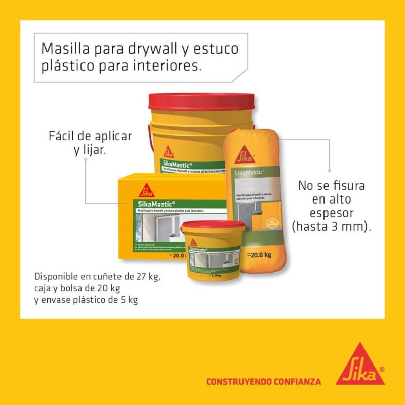 Sikamastic Masilla para Drywall y estuco plástico para interiores x 1.1 Kg Sika